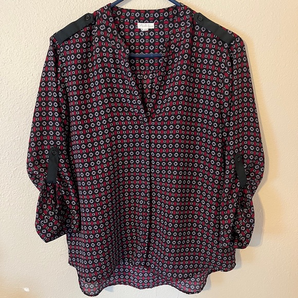 Antilia Femme Tops - Antilia Femme Black and Red Geometric Blouse Sophisticated Timeless Size L